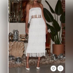 GATSBY WHITE FRINGE TOP & MIDI SKIRT - 2 Piece Set